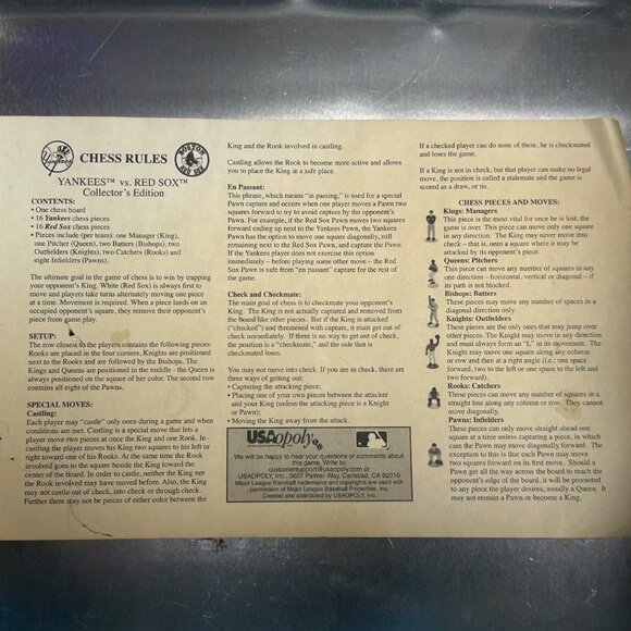 USAopoly MLB Rivalry Chess Yankees Vs RedSox Collector Edition - Picture 3 of 13